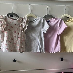 Old Navy Kids Floral and Ribbed T-Shirts Set - Cream, Gray, Pink, Yellow